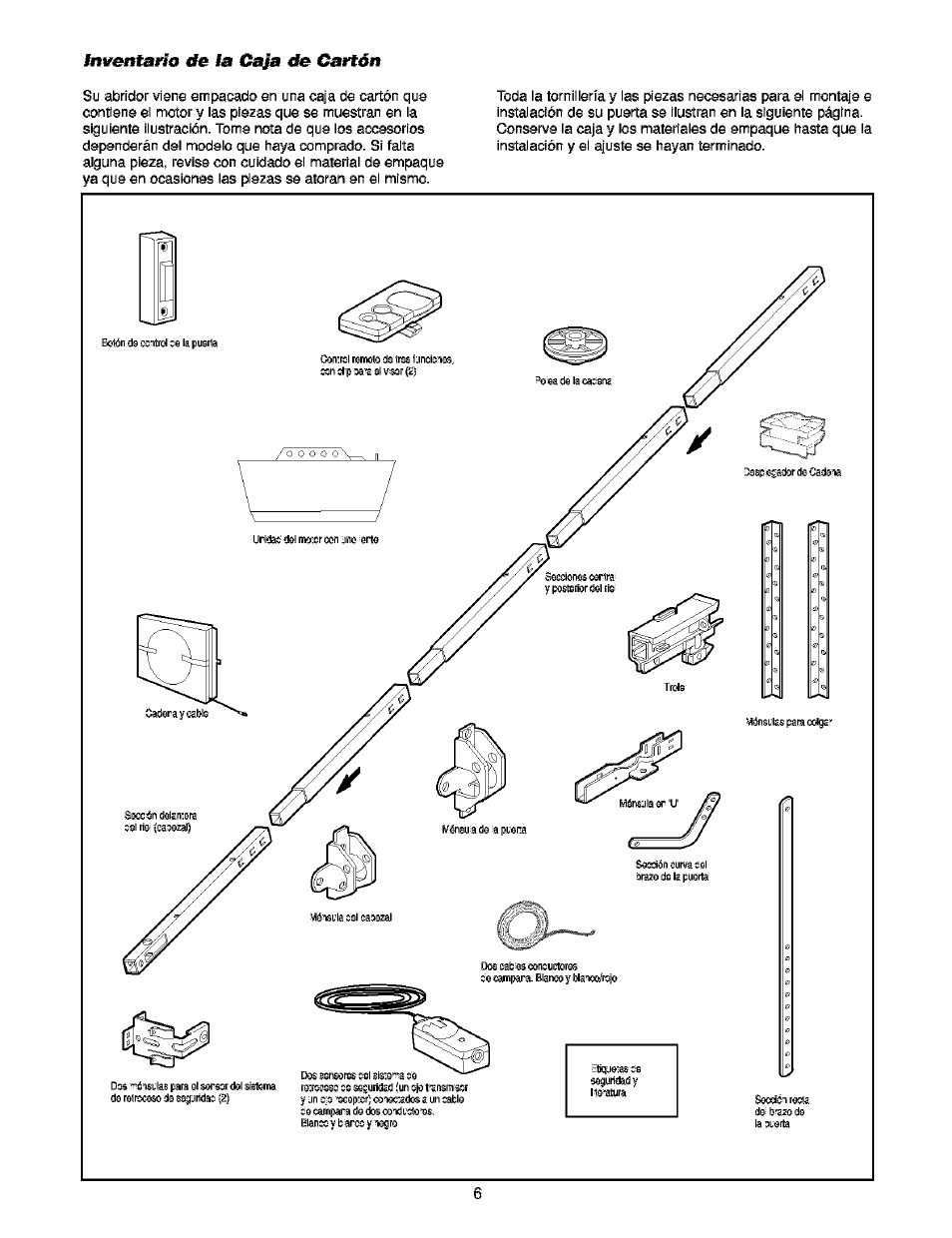 Inventarío efe la caja efe cartón, Inventario de la caja de cartón | Craftsman 139.53910 User Manual | Page 44 / 76