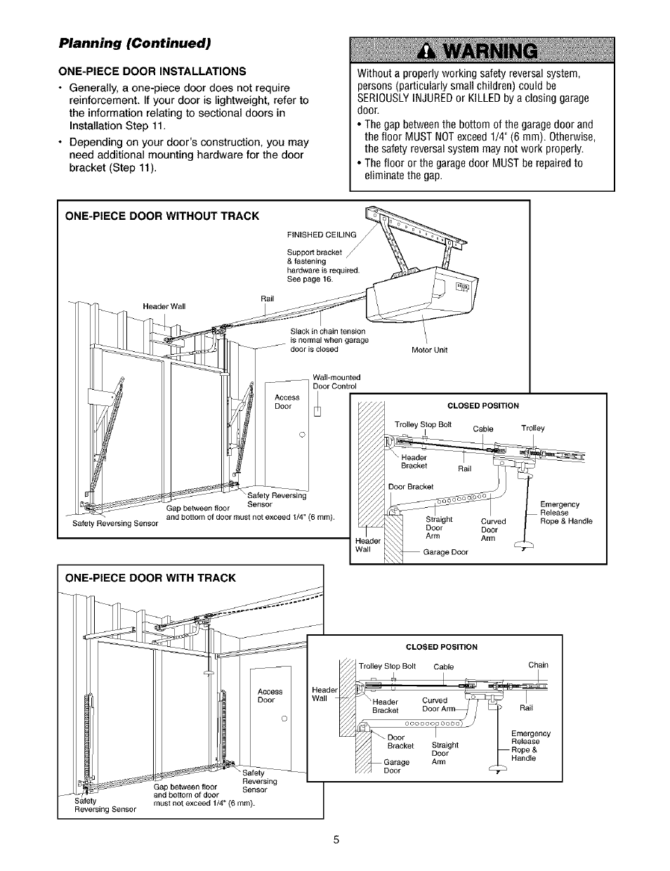 Planning (continued), Warning | Craftsman 139.53910 User Manual | Page 5 / 76