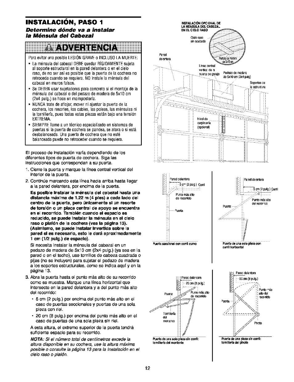 Advertencia, Cfónde, Alénsiffa | Instalacion, paso 1, Detetmine, Va a instalar la, D&t csá>&zat | Craftsman 139.53910 User Manual | Page 50 / 76