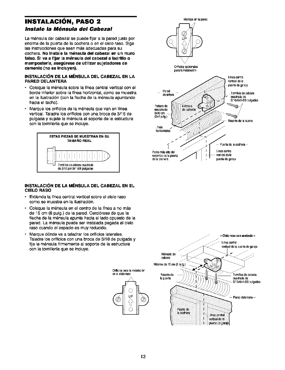 Instale la ménsula cfef cabezal, Instale la ménsula del cabezal, Cfef | Instalacion, paso 2, Instale la ménsula, Cabezal | Craftsman 139.53910 User Manual | Page 51 / 76