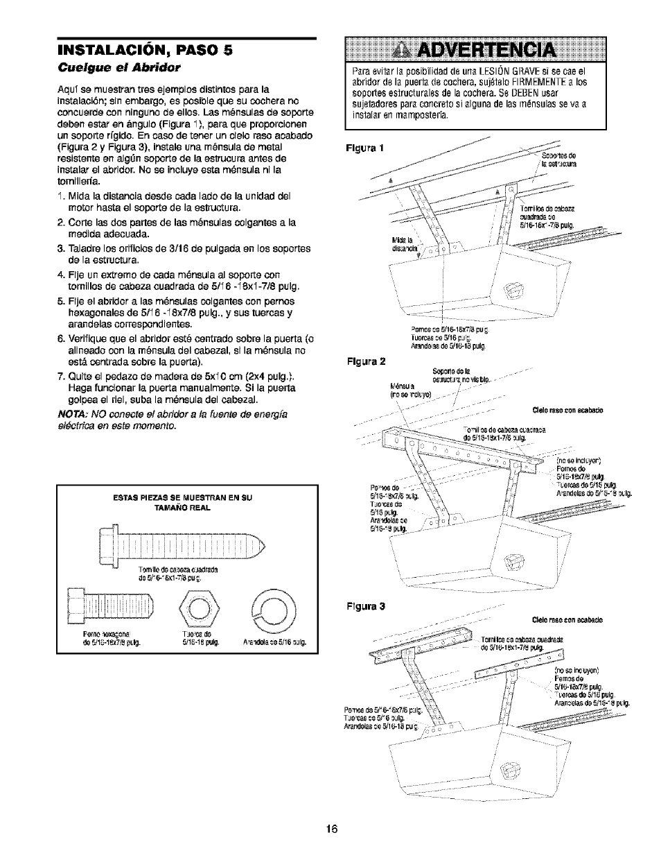 Cuelgue el aímúet, Advertencia, Instalacion, paso 5 | Craftsman 139.53910 User Manual | Page 54 / 76