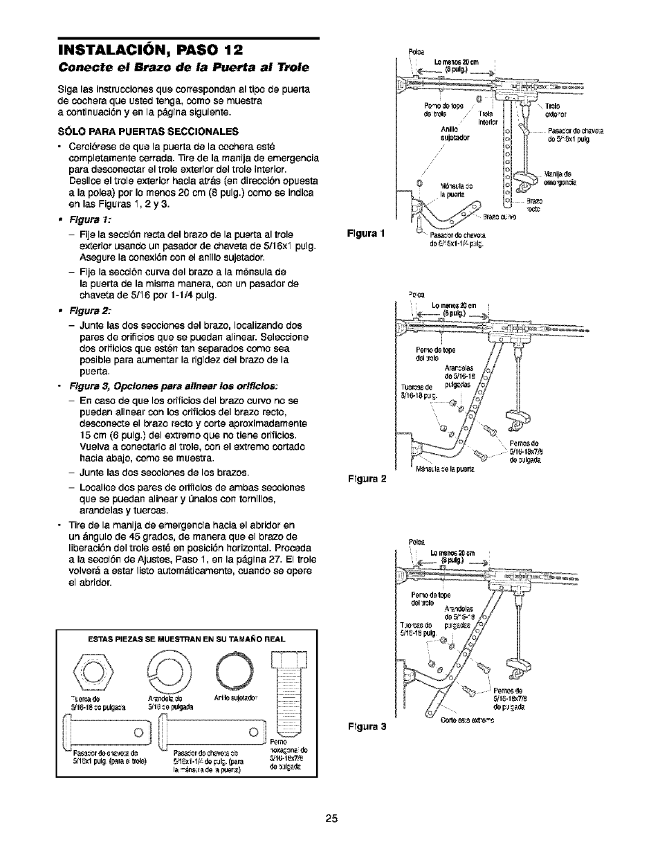 Conecte el brazo efe la puerta al trole, Conecte el brazo de la puerta al trole -26, Instalacion, paso 12 | Craftsman 139.53910 User Manual | Page 63 / 76