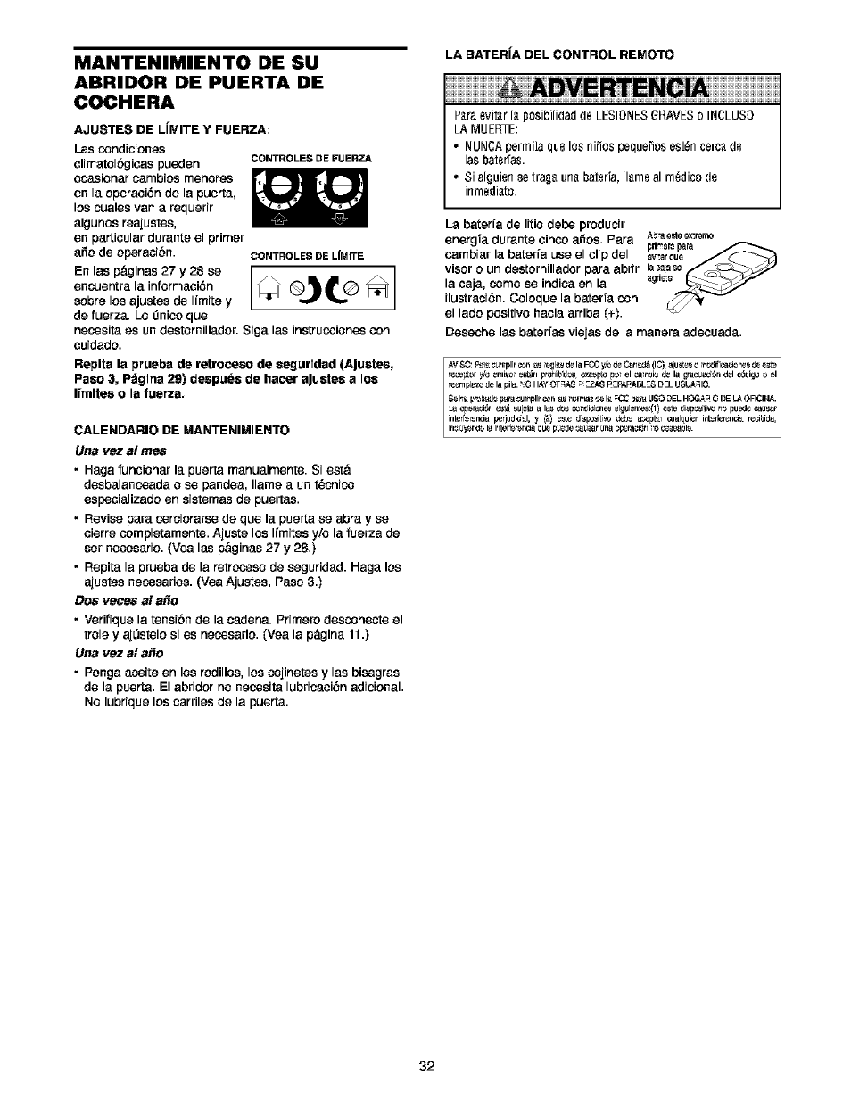 Mantenimiento de su abridor de puerta de cochera, Advertencia | Craftsman 139.53910 User Manual | Page 70 / 76