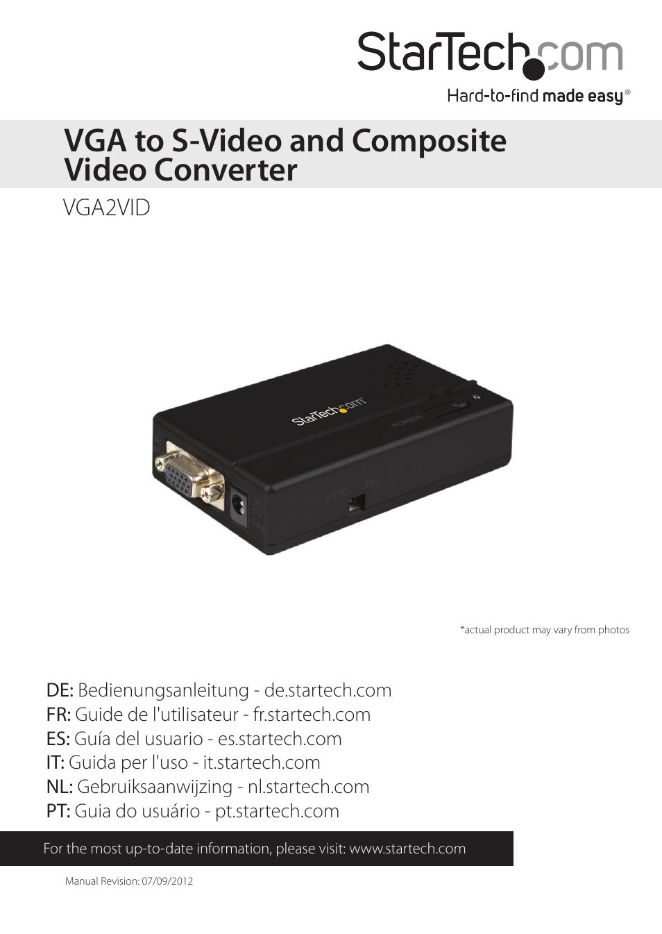 StarTech.com VGA2VID User Manual | 8 pages