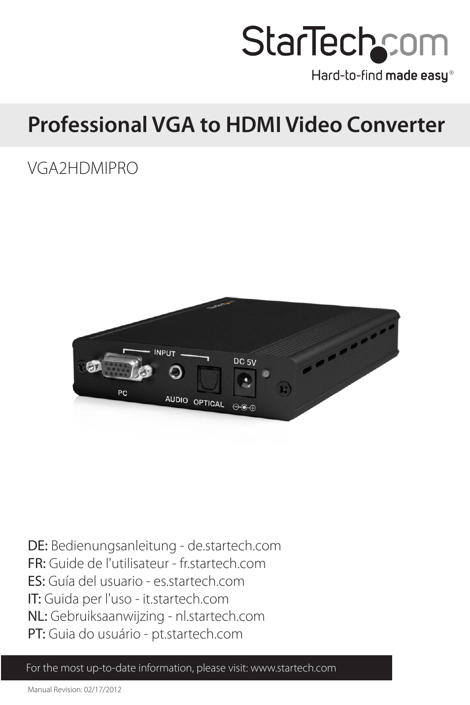 StarTech.com VGA2HDMIPRO User Manual | 12 pages