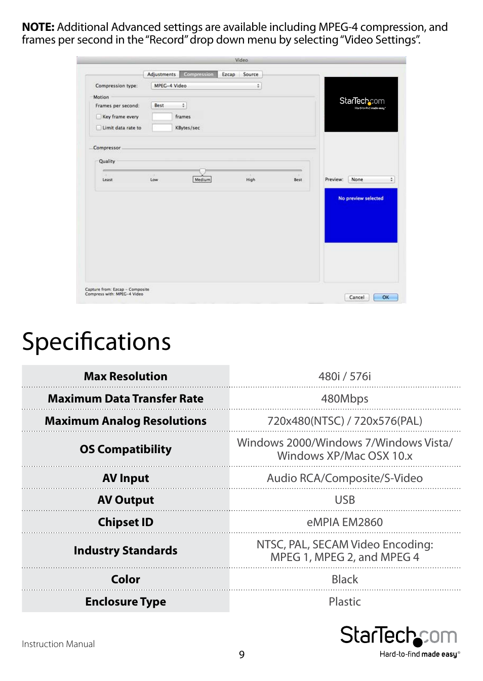 Specifications | StarTech.com SVID2USB23 User Manual | Page 12 / 14