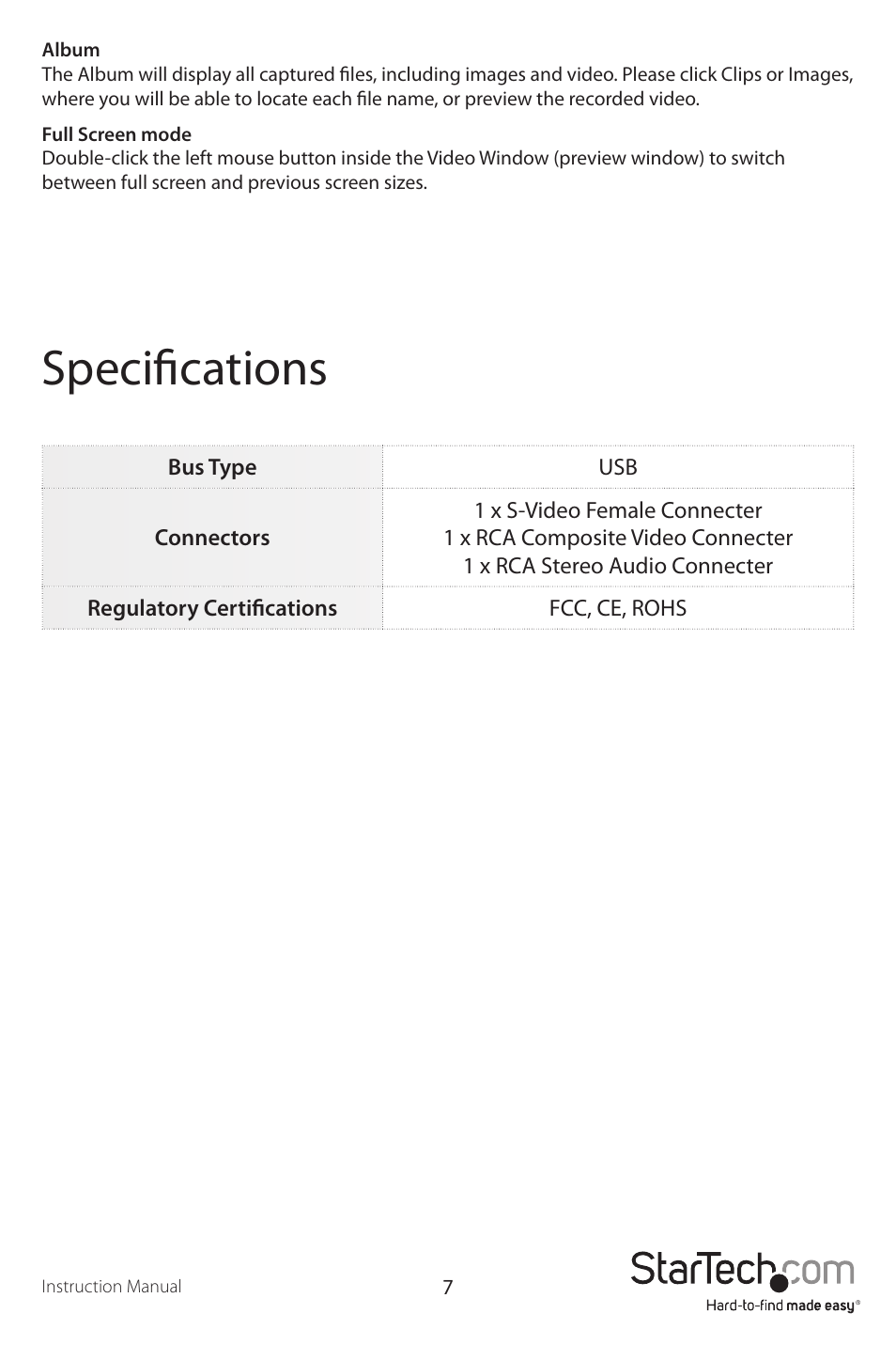 Specifications | StarTech.com SVID2USB2 User Manual | Page 10 / 13