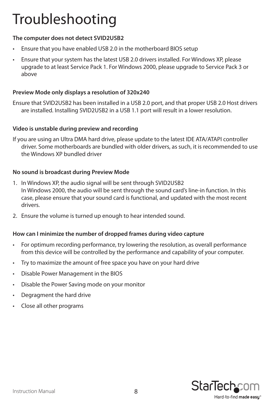 Troubleshooting | StarTech.com SVID2USB2 User Manual | Page 11 / 13