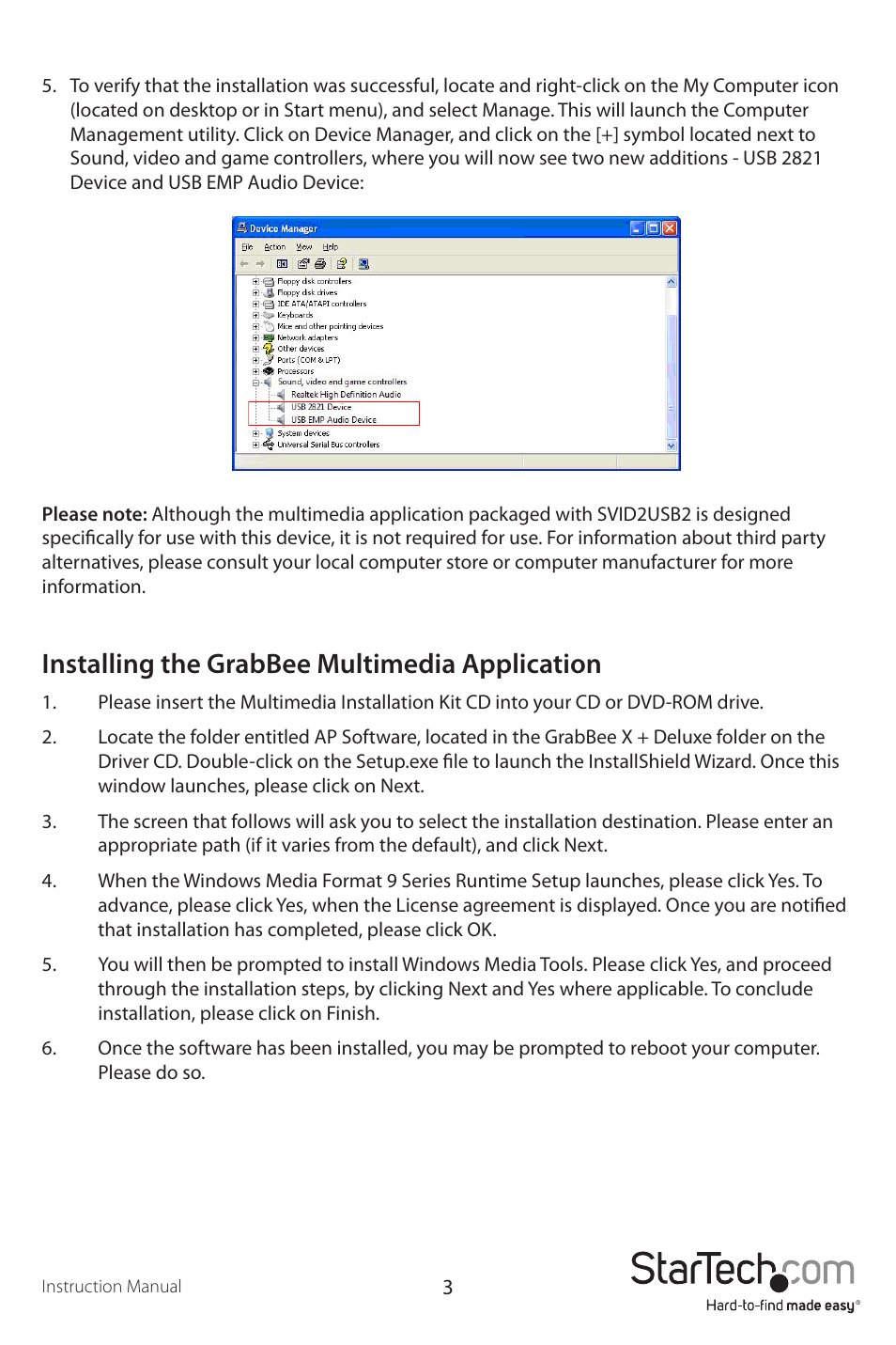 Installing the grabbee multimedia application | StarTech.com SVID2USB2 User Manual | Page 6 / 13
