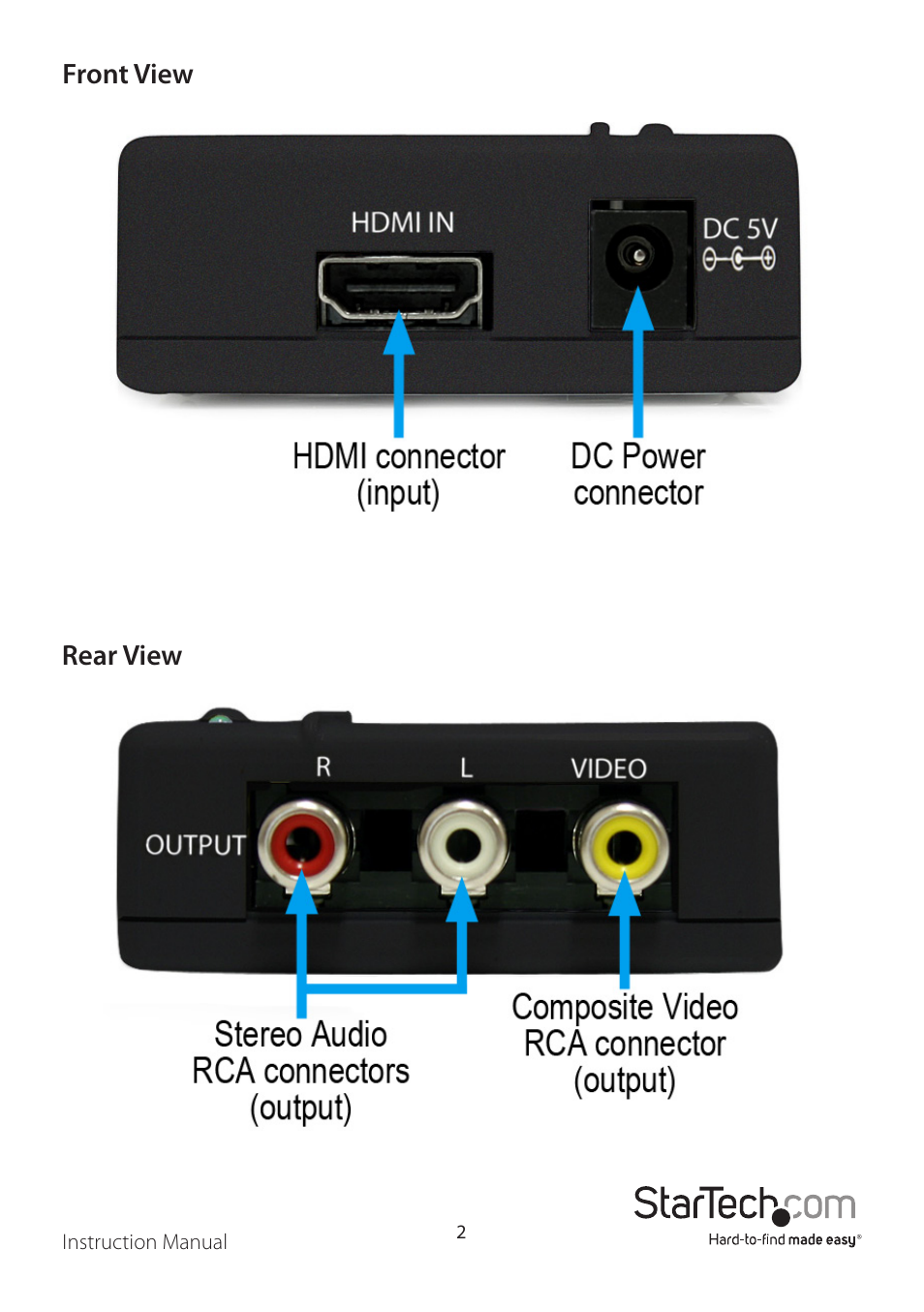 Front view rear view | StarTech.com HD2VID User Manual | Page 5 / 10