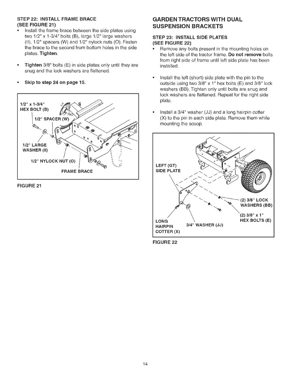 Step 23: install side plates, See figure 22), Figure 22 | Garden tractors with dual suspension brackets | Craftsman 486.248473 User Manual | Page 14 / 24