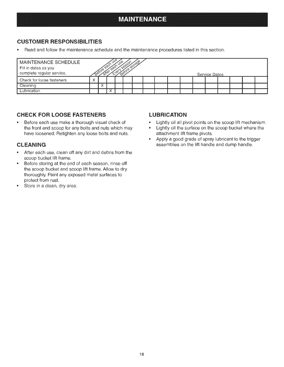 Maintenance | Craftsman 486.248473 User Manual | Page 18 / 24