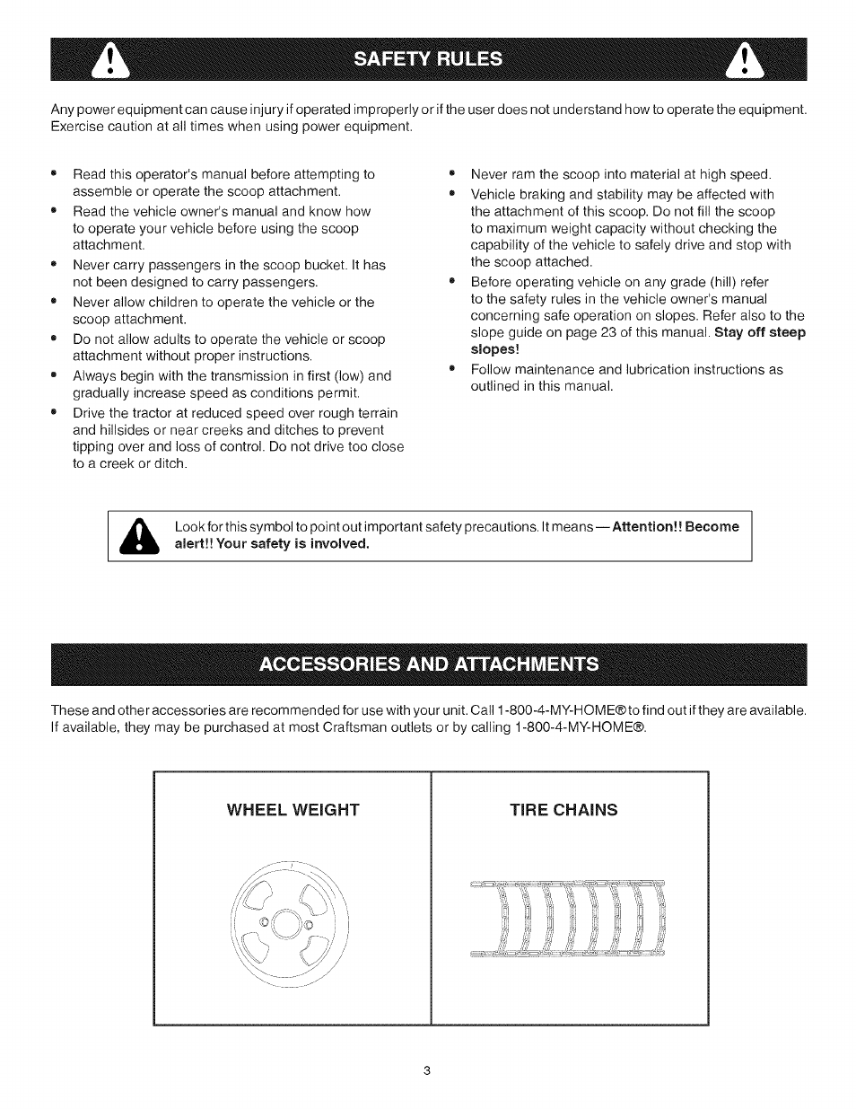 Attention!! become, Accessories and attachments | Craftsman 486.248473 User Manual | Page 3 / 24