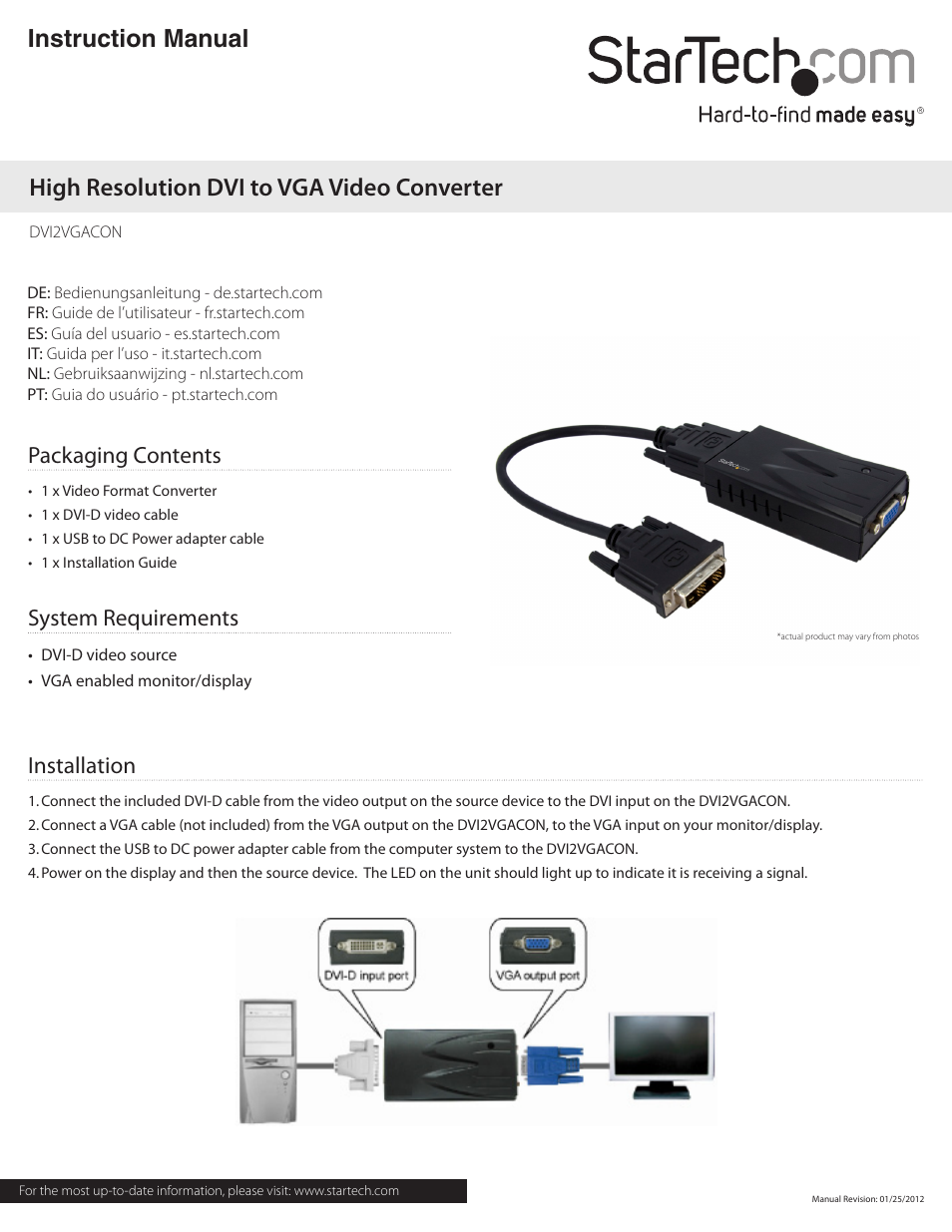 StarTech.com DVI2VGACON User Manual | 2 pages