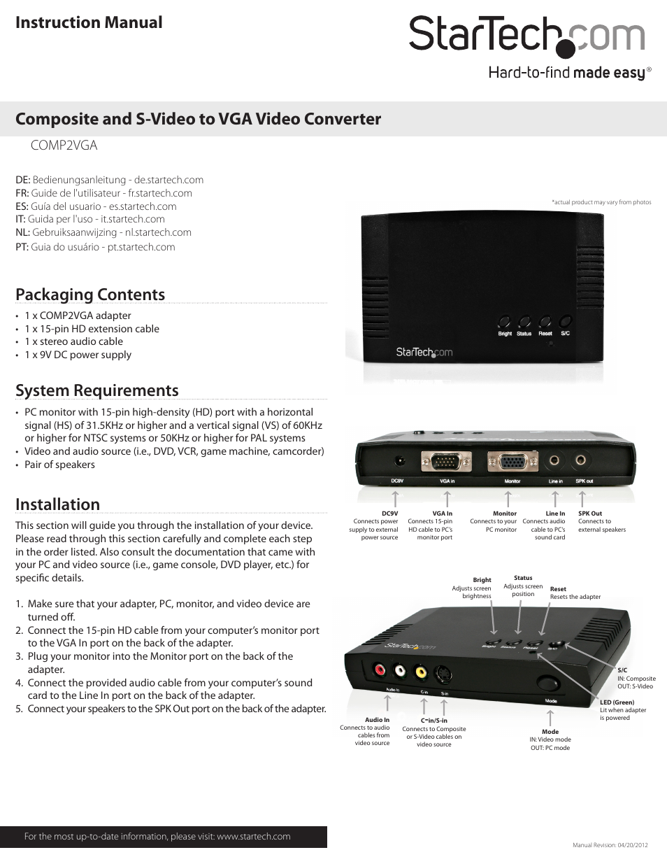 StarTech.com COMP2VGA User Manual | 2 pages