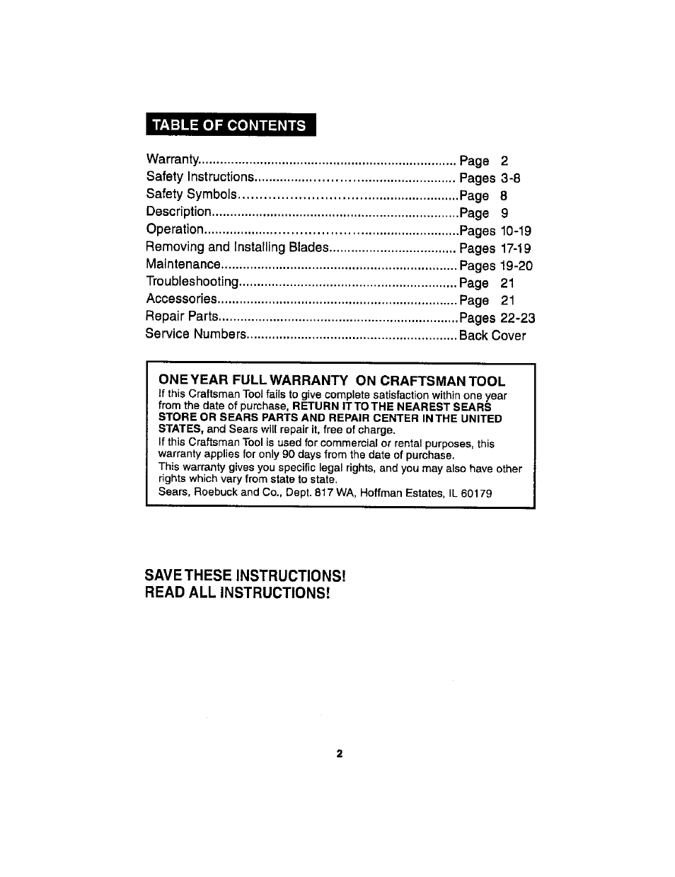 Craftsman 286.17589 User Manual | Page 2 / 48