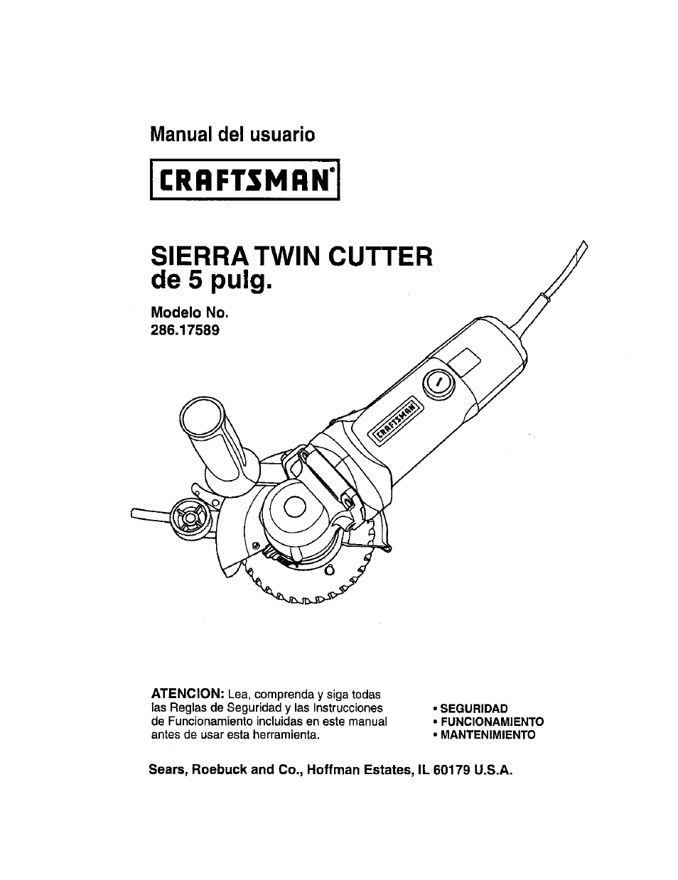 Crrftsmrn, Modelo no 286.17589, Sierra twin cutter de 5 pulg | Craftsman 286.17589 User Manual | Page 25 / 48