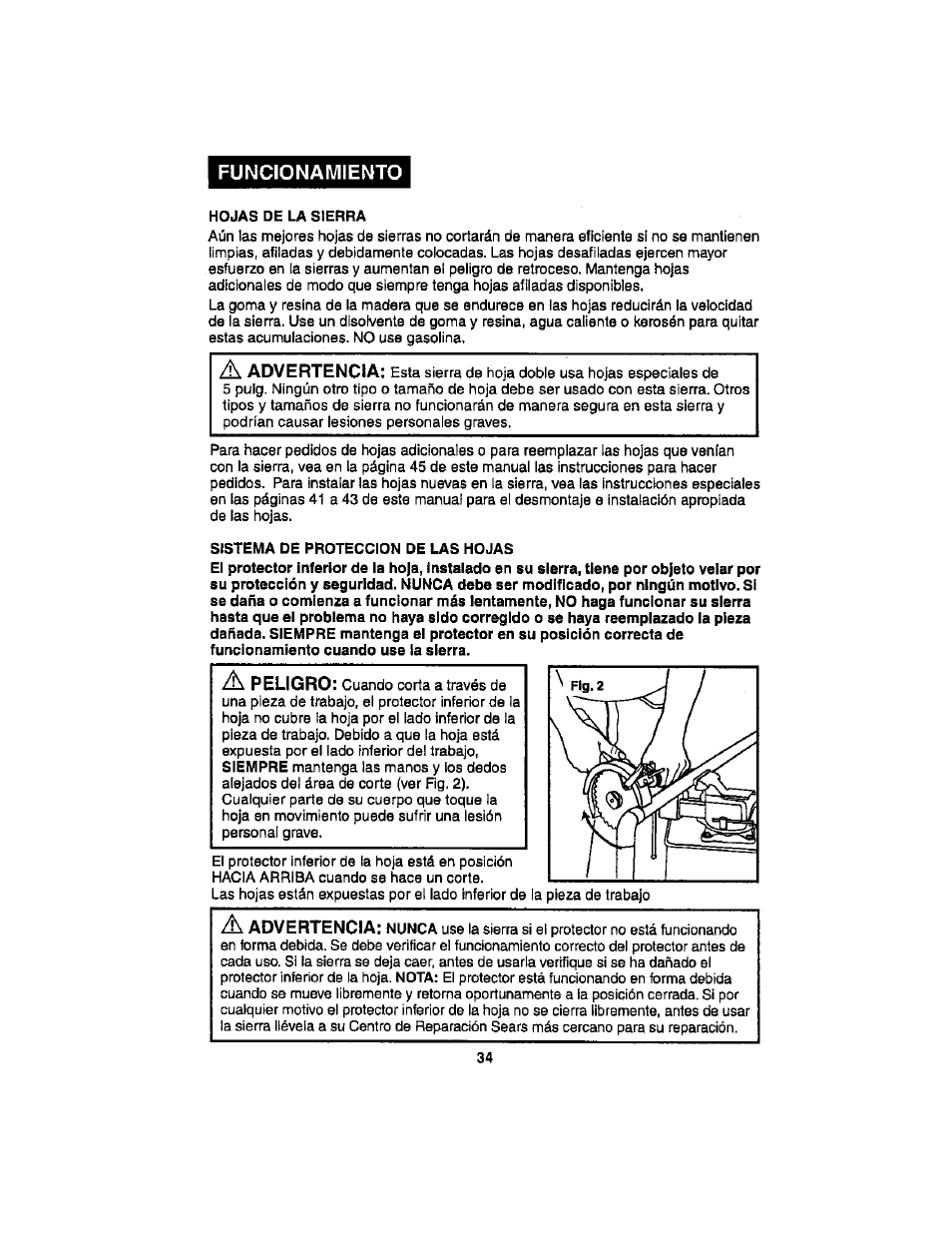 Funcionamiento | Craftsman 286.17589 User Manual | Page 34 / 48