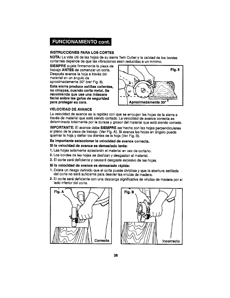 Funcionamiento cont | Craftsman 286.17589 User Manual | Page 38 / 48