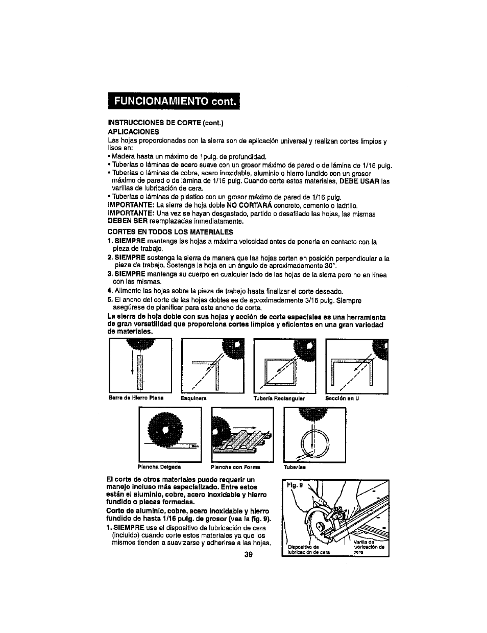 Funcionamiento cont | Craftsman 286.17589 User Manual | Page 39 / 48