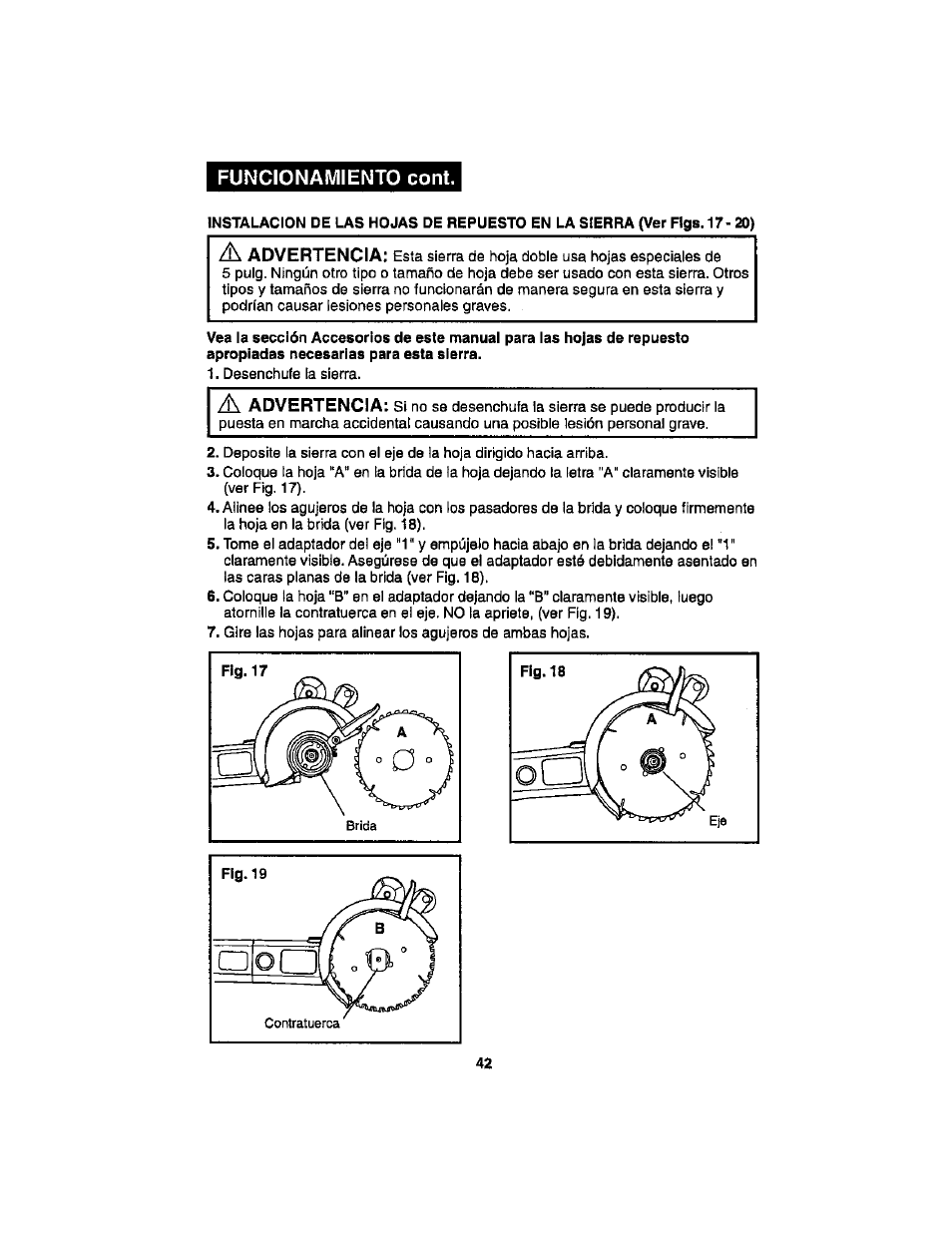 Funcionamiento coni | Craftsman 286.17589 User Manual | Page 42 / 48