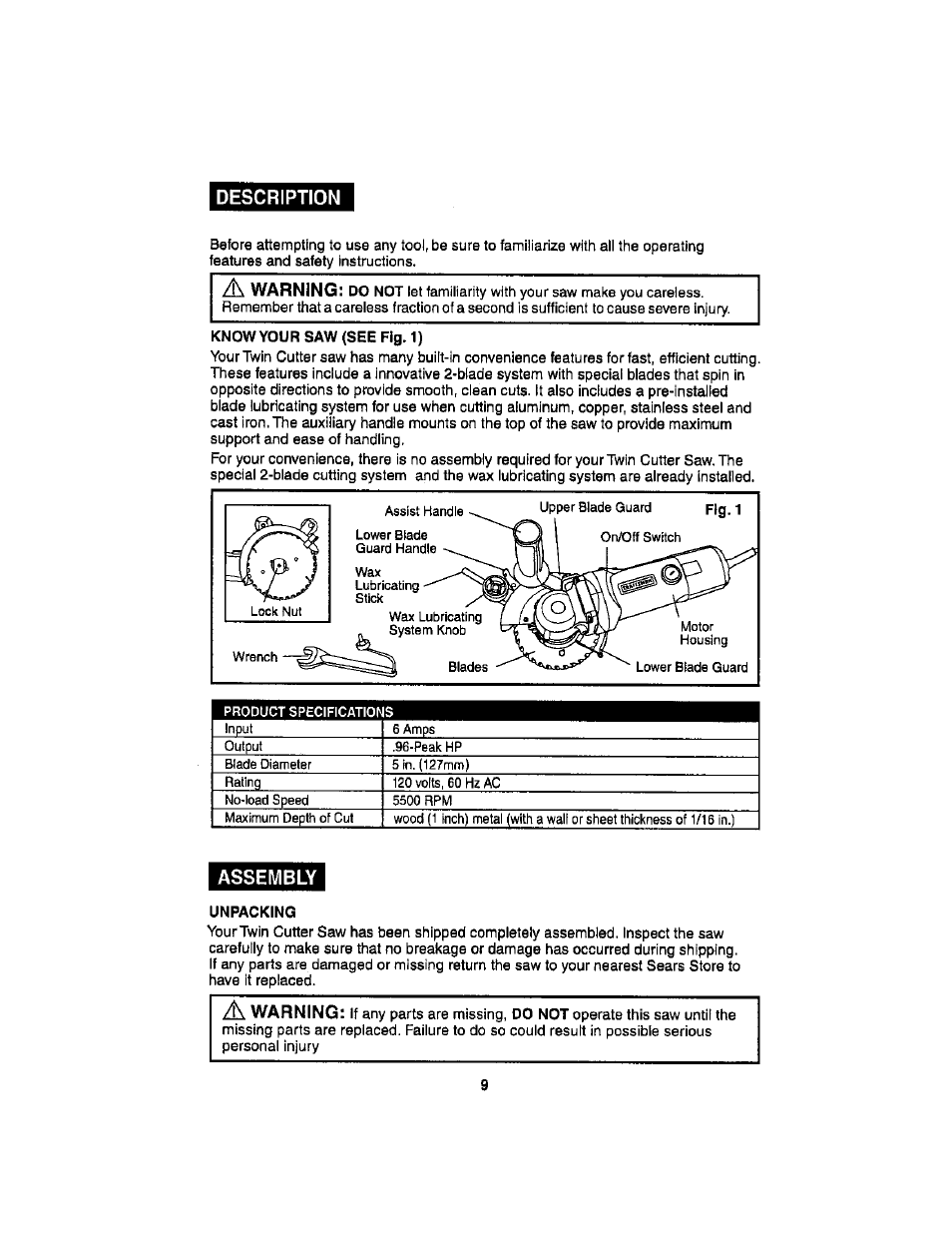 Assembly | Craftsman 286.17589 User Manual | Page 9 / 48