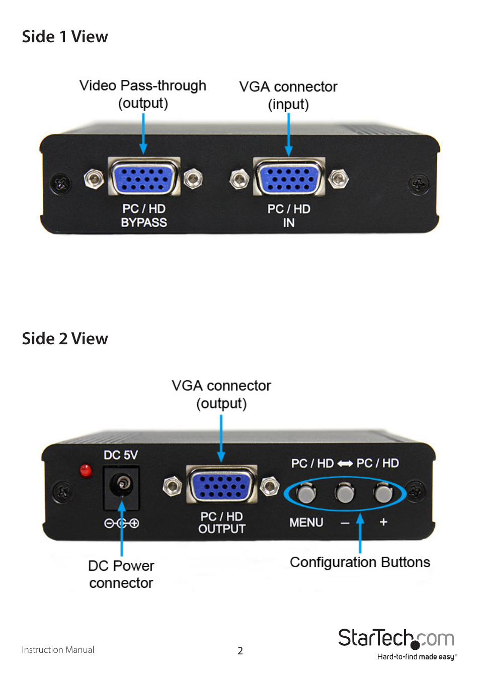 Side 1 view side 2 view | StarTech.com VGA2TV2WAY2 User Manual | Page 5 / 12