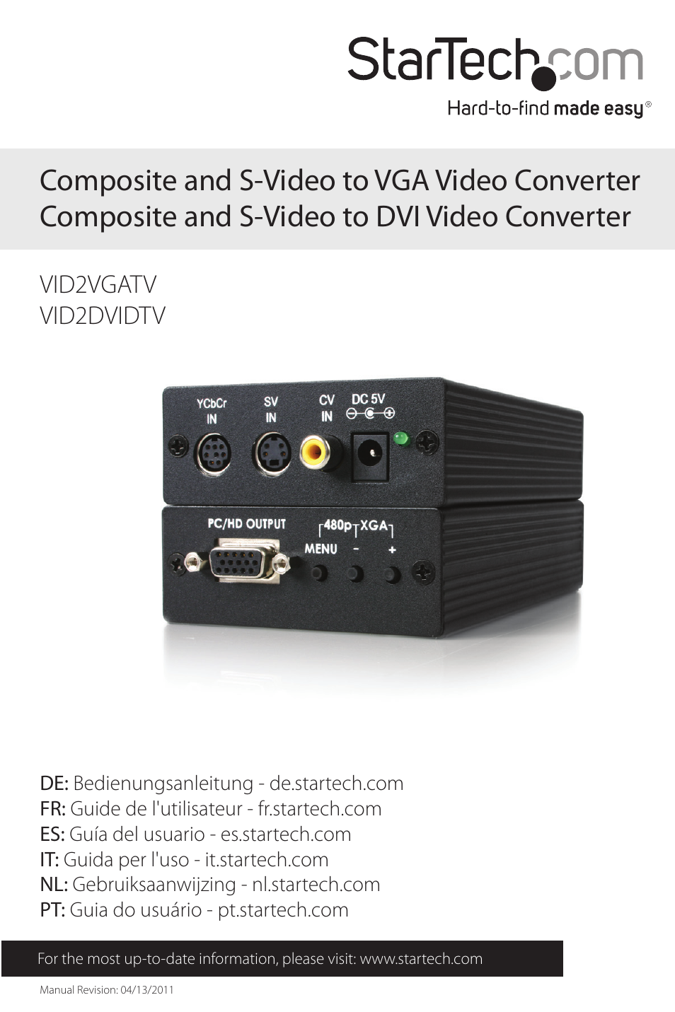 StarTech.com VID2DVIDTV User Manual | 12 pages