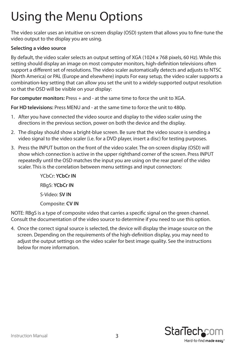 Using the menu options | StarTech.com VID2DVIDTV User Manual | Page 6 / 12