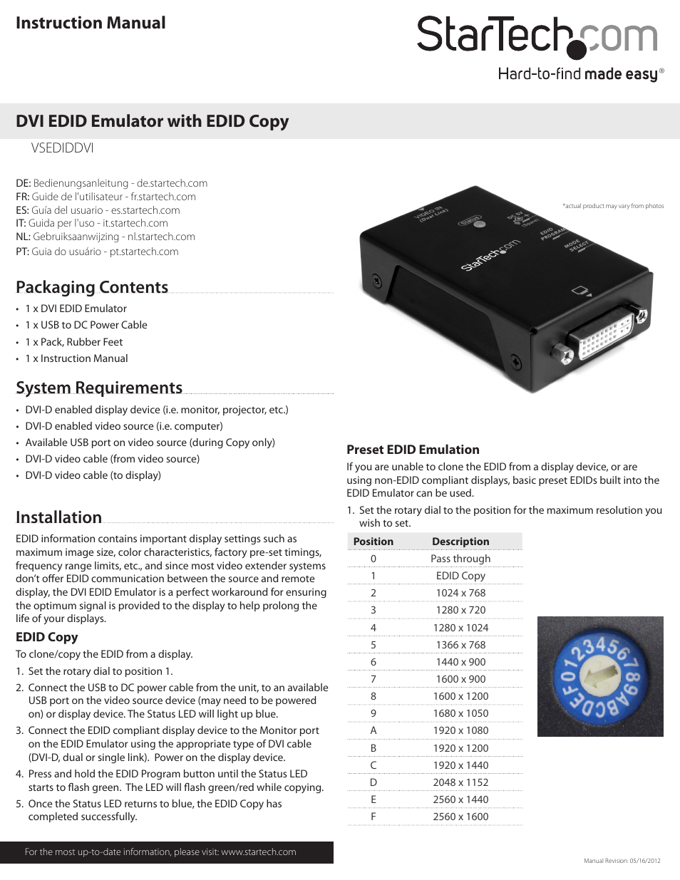StarTech.com VSEDIDDVI User Manual | 2 pages