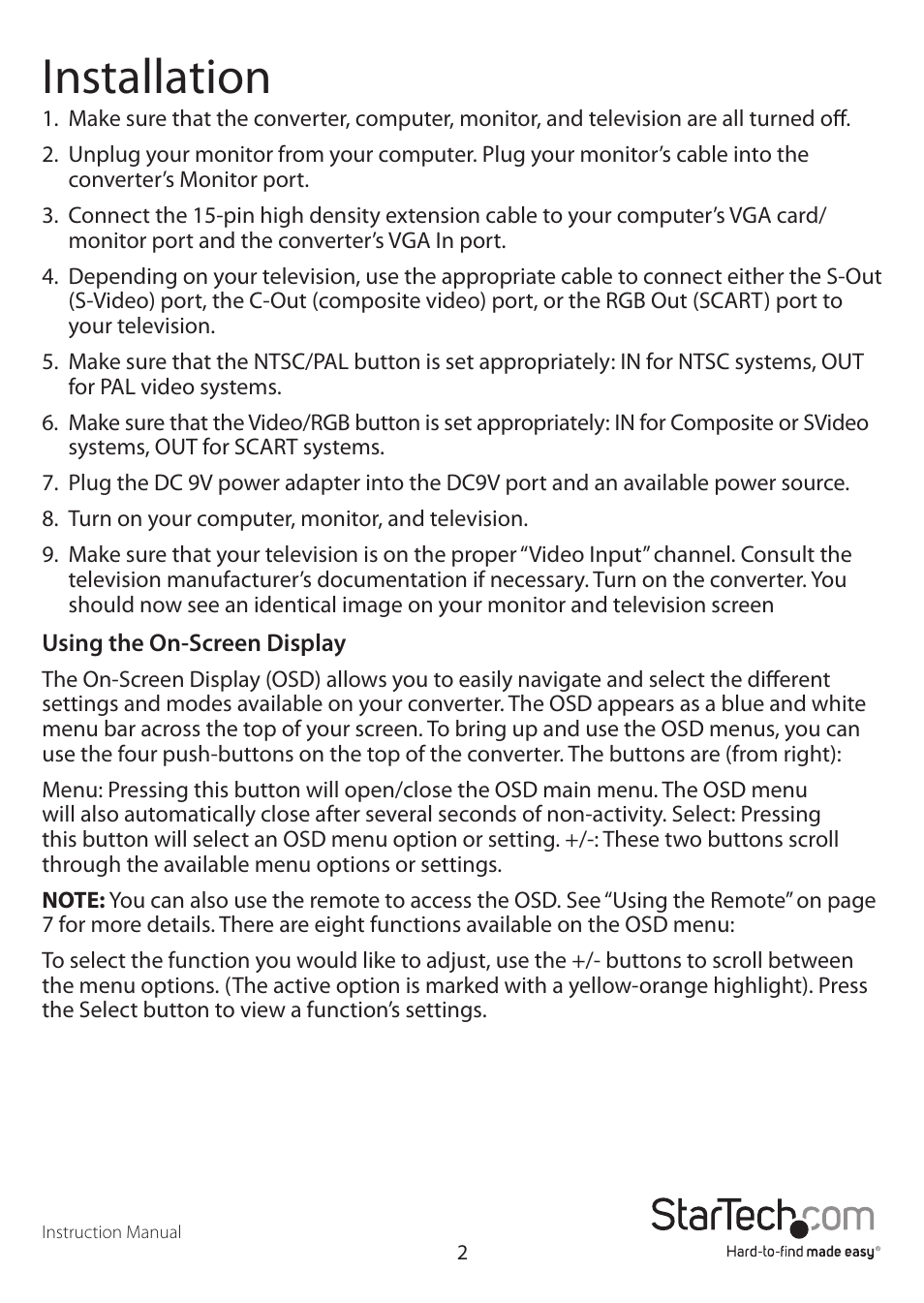 Installation | StarTech.com VGANTSCPROGB User Manual | Page 5 / 12