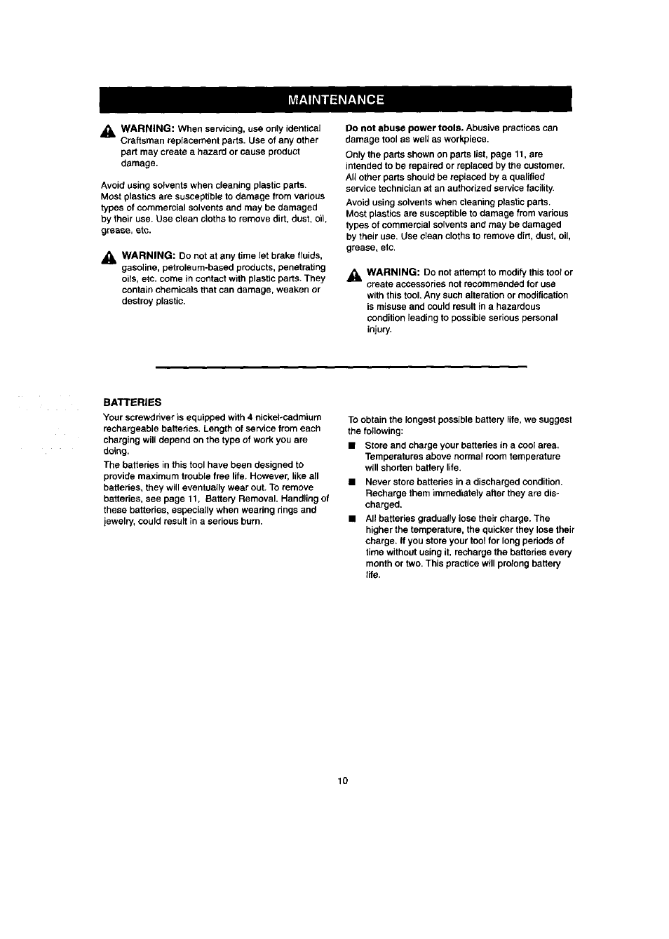 Maintenance | Craftsman 315.111640 User Manual | Page 10 / 12