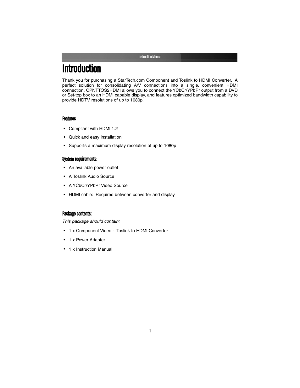 Introduction | StarTech.com CPNTTOSHDMI User Manual | Page 4 / 8