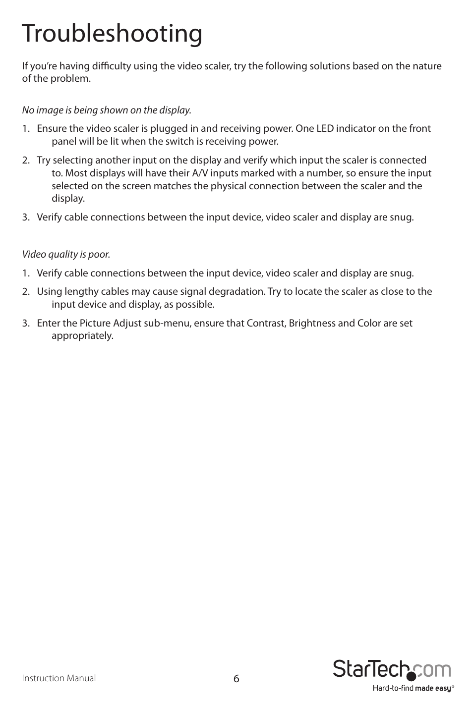 Troubleshooting | StarTech.com DVI2VGA User Manual | Page 9 / 11