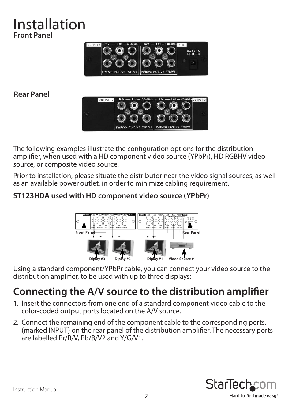Installation | StarTech.com ST123HDA User Manual | Page 5 / 10