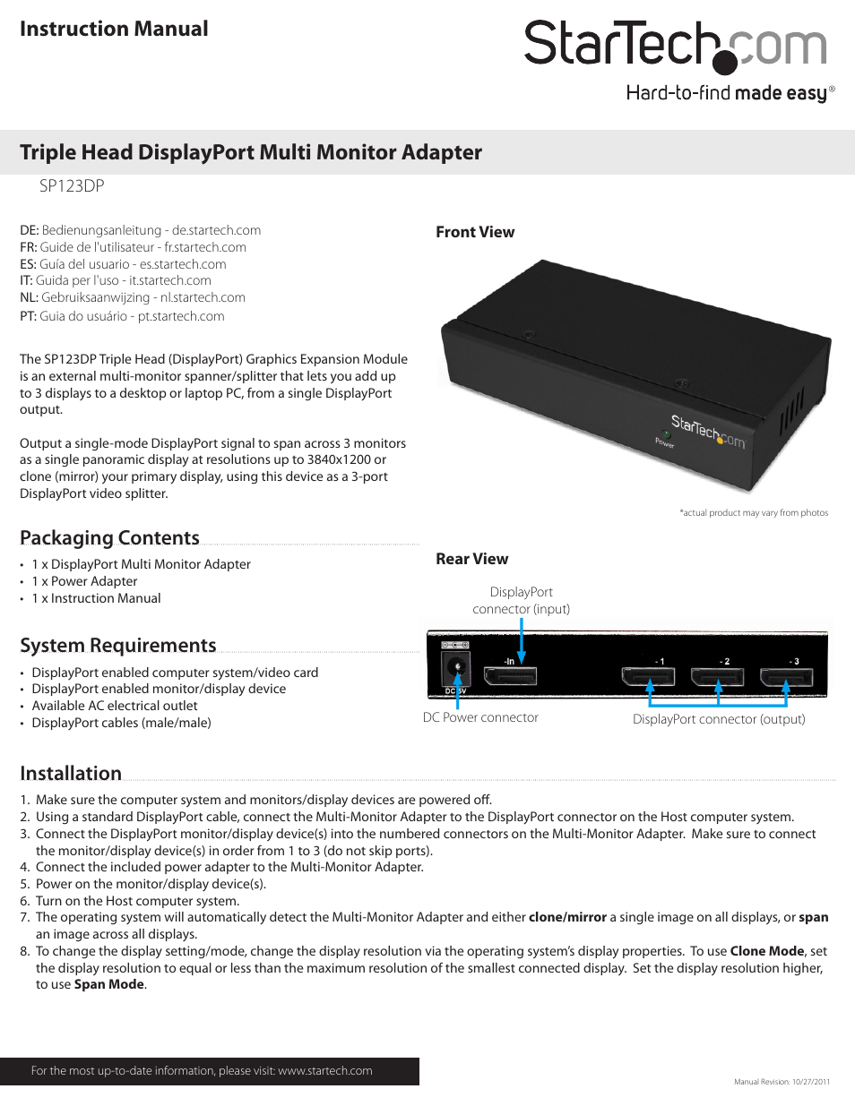 StarTech.com SP123DP User Manual | 2 pages