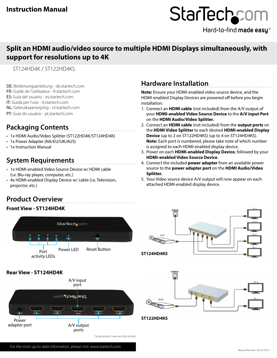 StarTech.com ST122HD4KS User Manual | 2 pages
