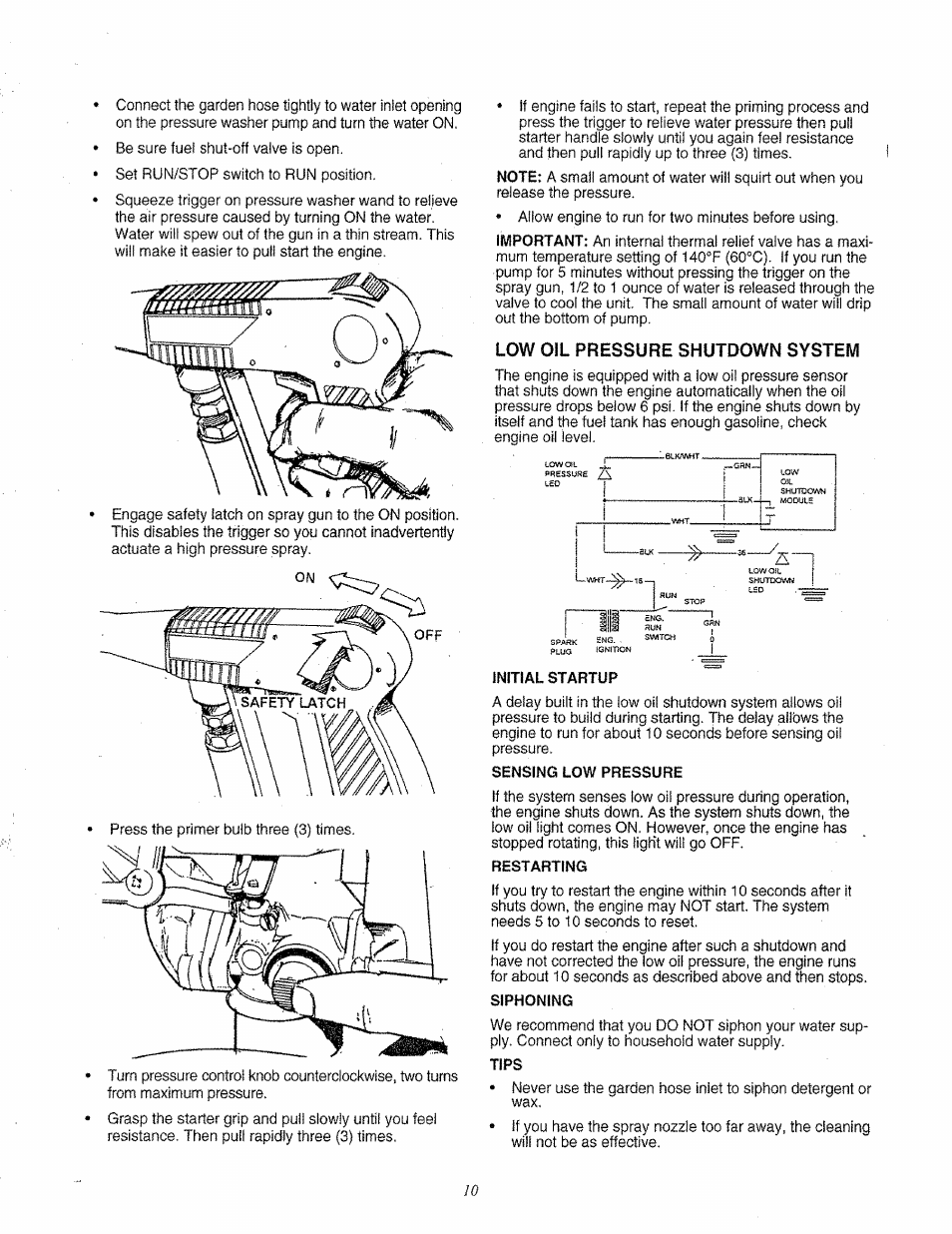 Low oil pressure shutdown system | Craftsman 580.763000 User Manual | Page 10 / 26