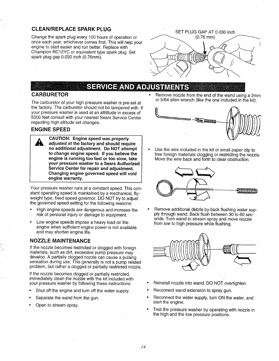 Service and adjustments | Craftsman 580.763000 User Manual | Page 14 / 26