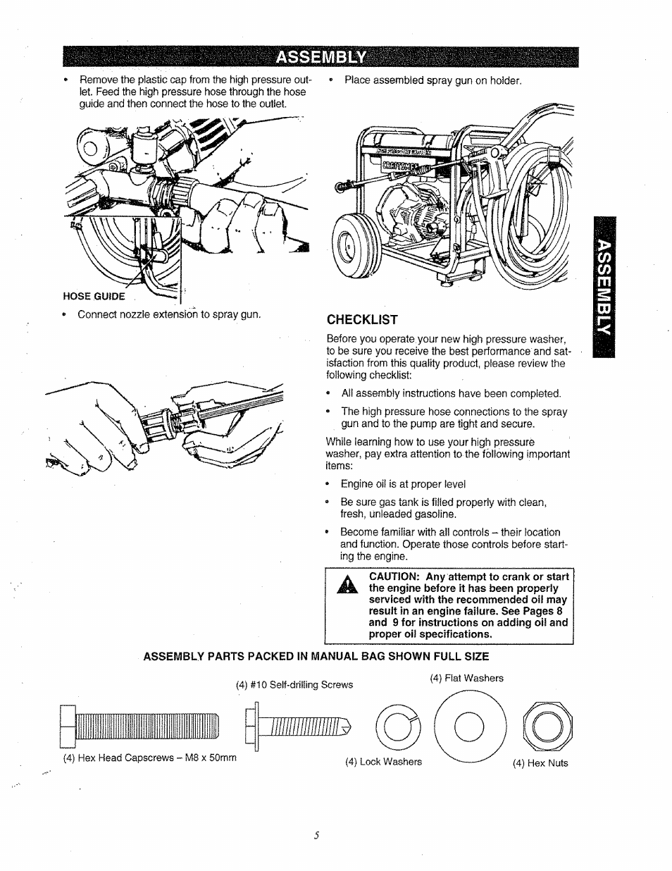 Assembly, Checklist | Craftsman 580.763000 User Manual | Page 5 / 26