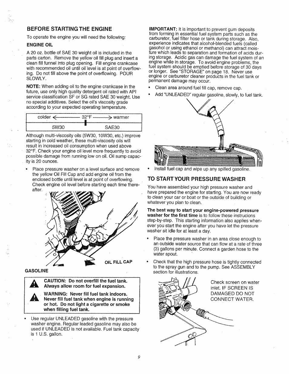 Before starting the engine, To start your pressure washer | Craftsman 580.763000 User Manual | Page 9 / 26
