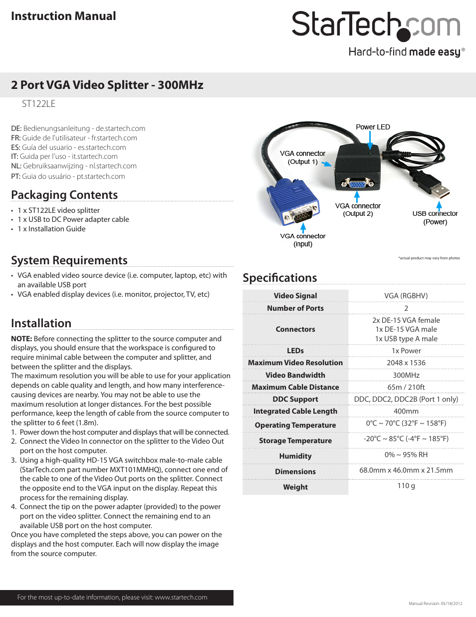 StarTech.com ST122LE User Manual | 2 pages