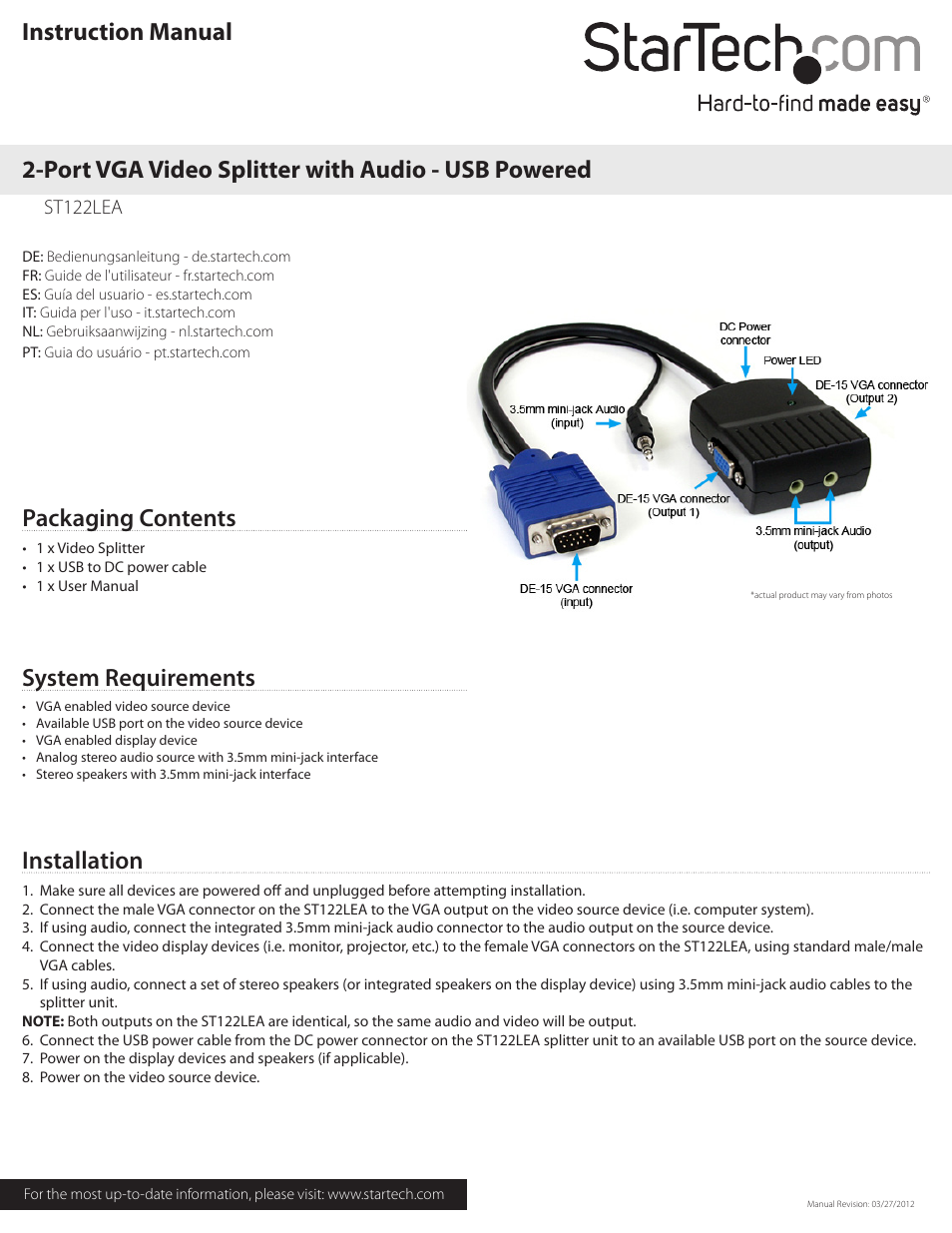 StarTech.com ST122LEA User Manual | 2 pages