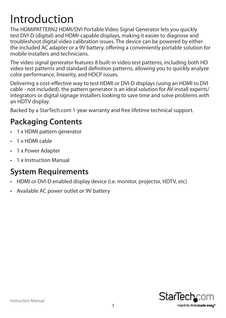 Introduction, Packaging contents, System requirements | StarTech.com HDMIPATRN2EU User Manual | Page 4 / 9