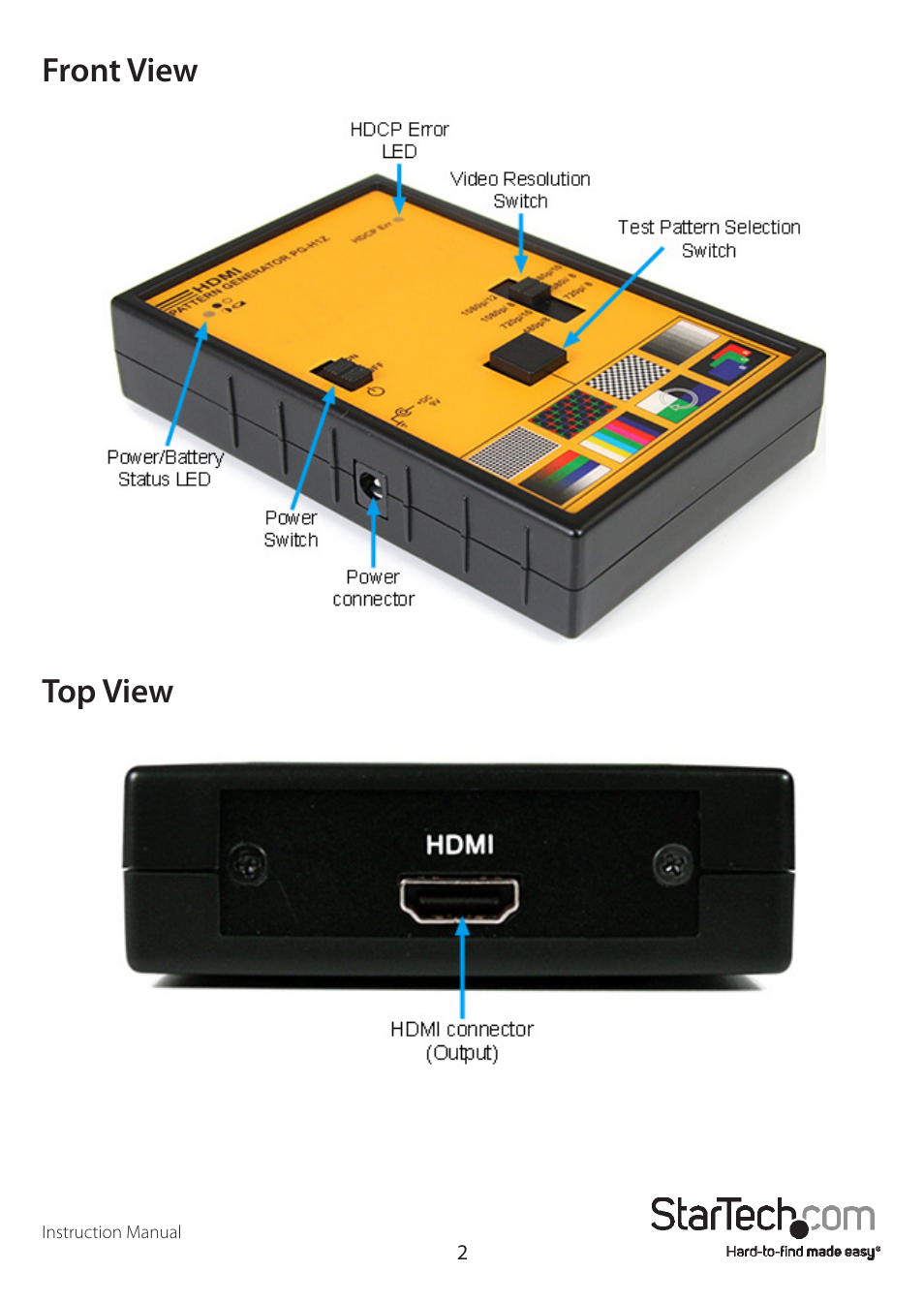 Front view top view | StarTech.com HDMIPATRN2EU User Manual | Page 5 / 9