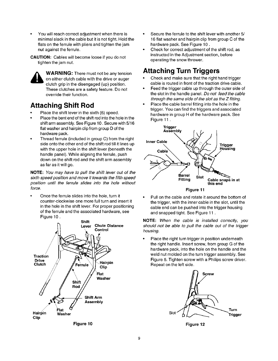 Attaching shift rod, Attaching turn triggers | Craftsman 247.888530 User Manual | Page 9 / 64