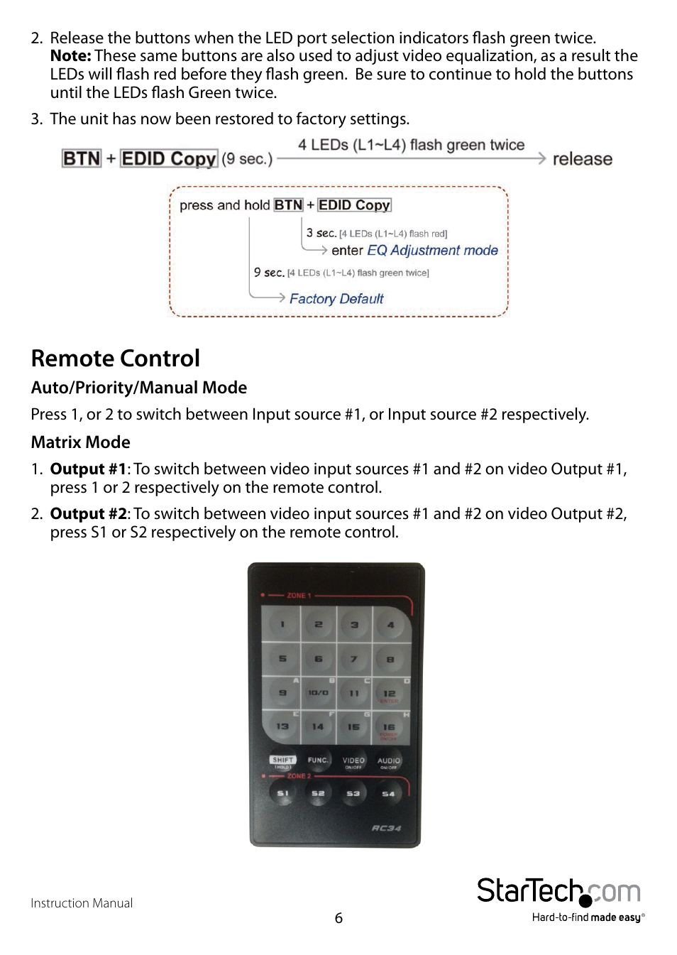 Remote control | StarTech.com VS222HDQ User Manual | Page 9 / 12