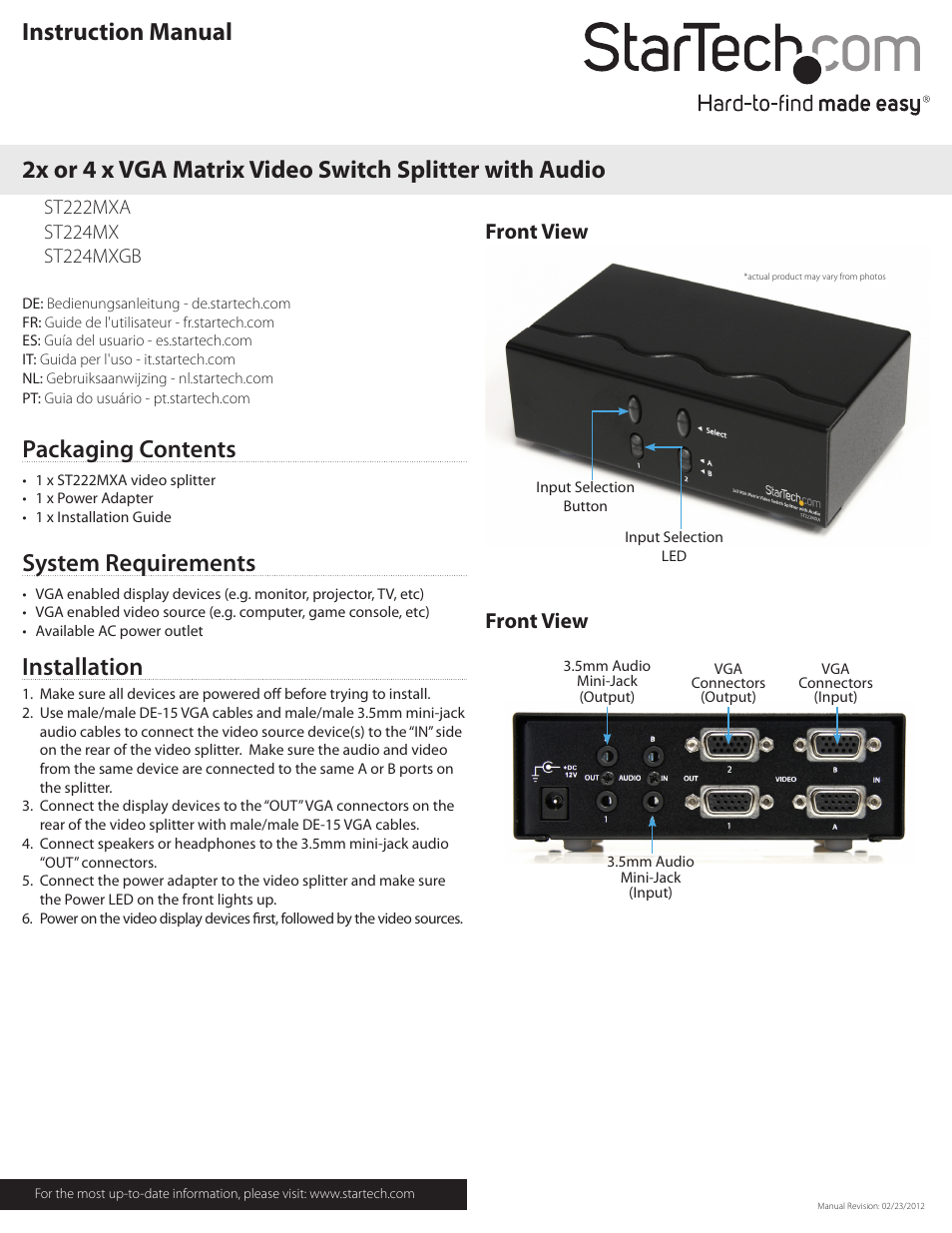 StarTech.com ST224MXGB User Manual | 2 pages