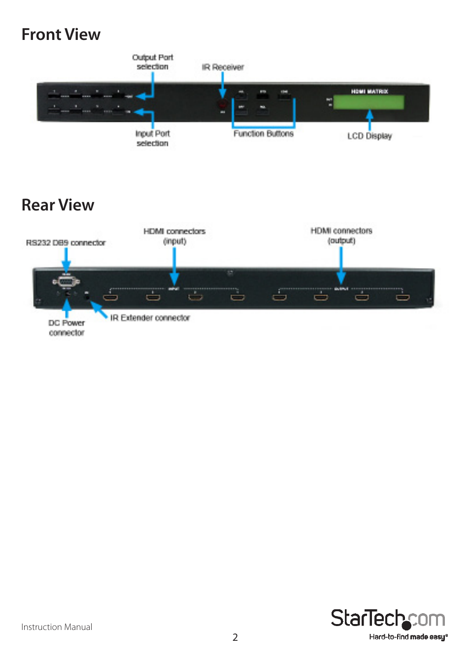 Front view rear view | StarTech.com VS440HDMI User Manual | Page 5 / 13