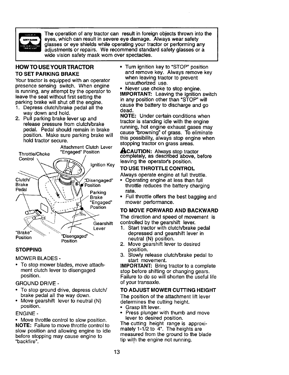 How to use your tractor to set parking brake | Craftsman 917.271554 User Manual | Page 13 / 60
